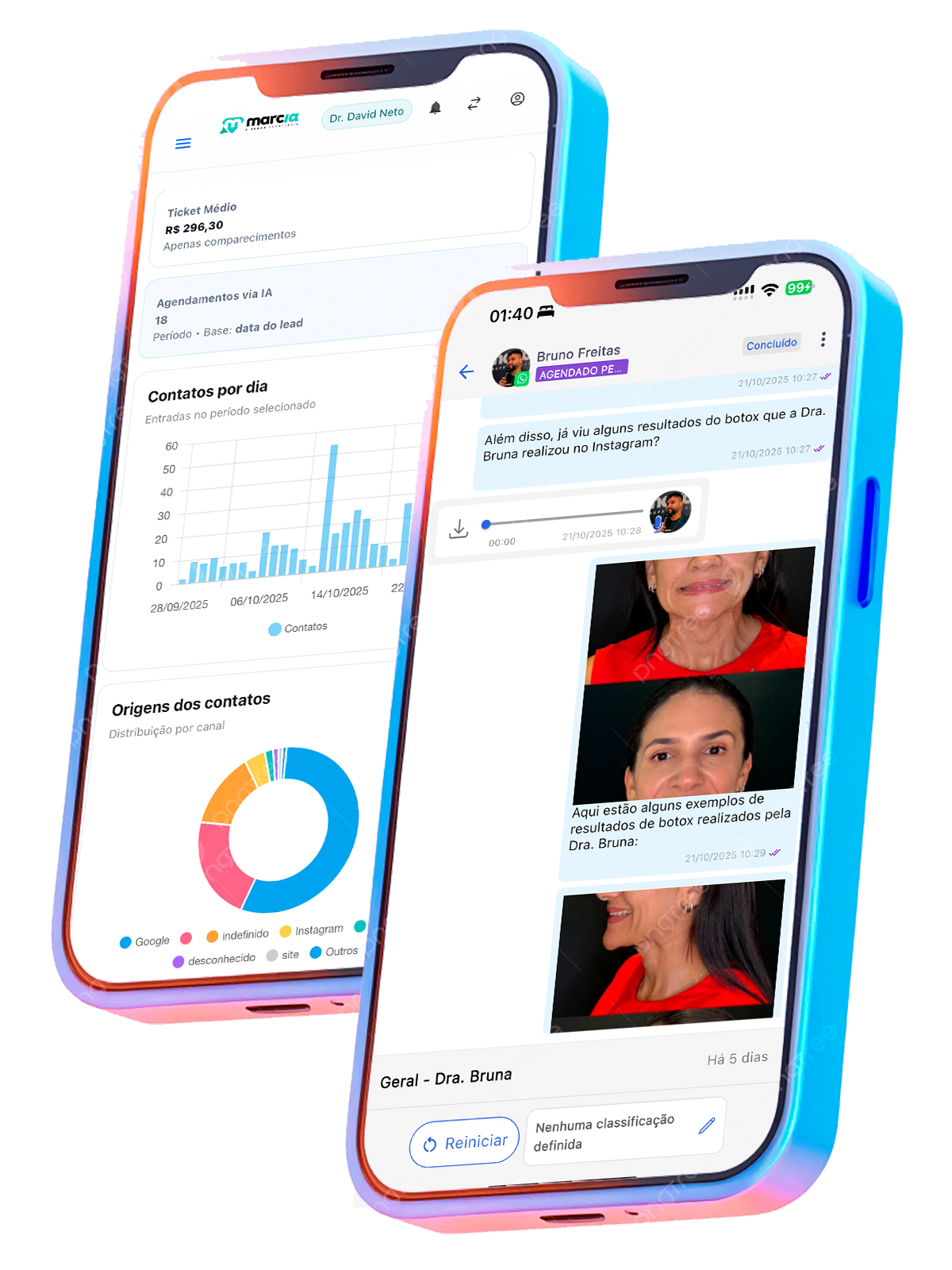 App móvel com agenda, notificações e métricas em tempo real